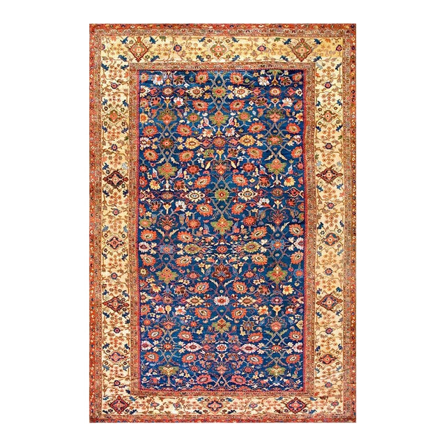 1890s Blue Navy Floral Traditional Antique Persian Ziegler Sultanabad Rug 10'8" X 16' Handknotted Wool Carpet For Sale
