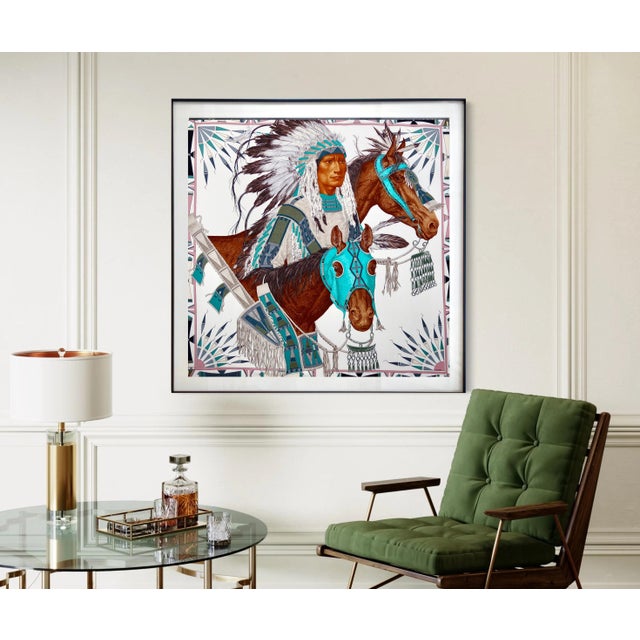 This is an exceptional frame of an authentic, rare and very unique Hermès Silk Scarf called "Apparat Des Plaines" by...