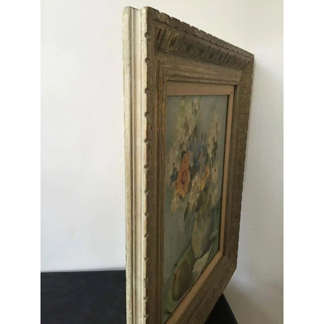 Wood 1950s Oil on Canvas of a Floral Arrangement For Sale - Image 7 of 10