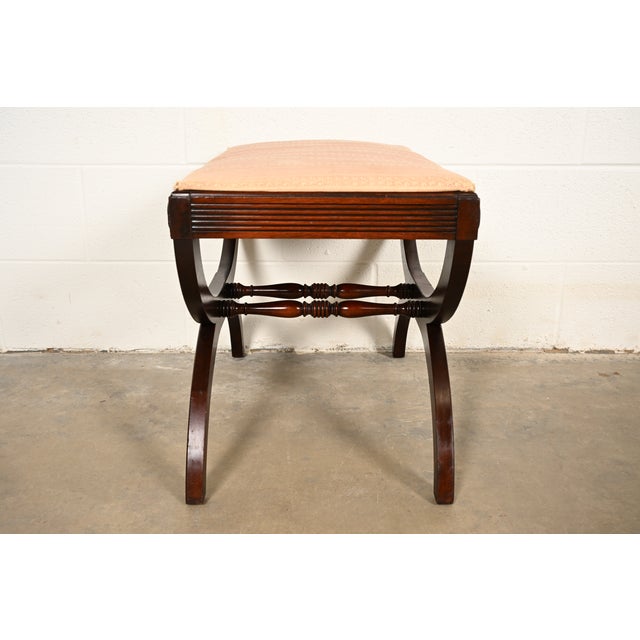 Brown Kindel Furniture Regency Carved Mahogany Curule Vanity Bench or Stool For Sale - Image 8 of 12