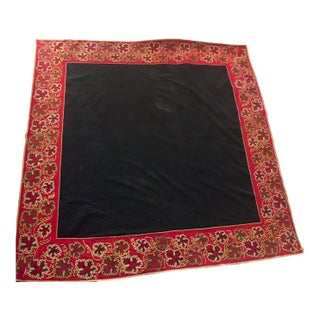 Large Antique Embroidered Textile Wall Hanging With Raised Floral Border — Possibly Portuguese For Sale