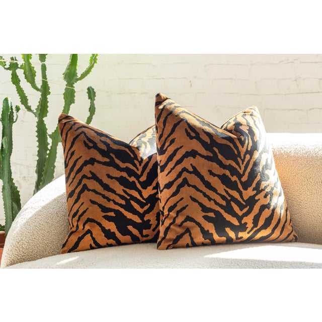 Modern Belgium Velvet Tiger Pillows by Nicholas Wolfe For Sale - Image 3 of 4