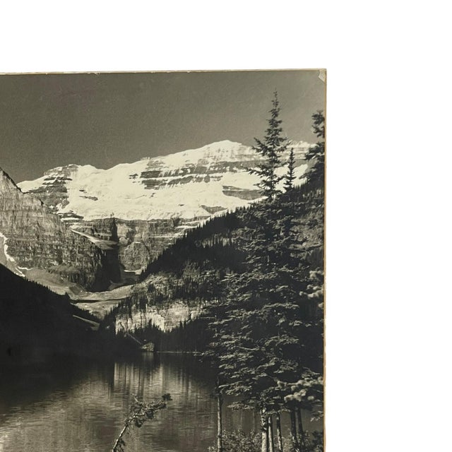1970s Vintage Black and White Lake Louise & Victoria Glacier Photograph, Alberta Landscape Print For Sale - Image 5 of 10
