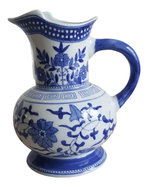 Vintage Chinoiserie Chinese Blue Canton-Style Serving Pitcher