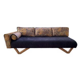 1960's MCM Sofa - Reupholstered in a Luxuriously Soft Black Chenille and a Burnt Orange/Tan/Brown Paisley Cotton Fabric For Sale