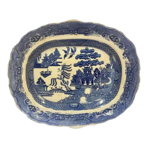 Antique Blue Willow Serving Platter With a Unique Scalloped Edge From England - Circa 19th Century