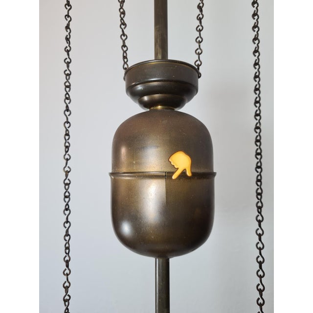 1930s Art Deco Adjustable Pendant Lamp in Brass and Opal Glass, 1930s-1940s For Sale - Image 5 of 14