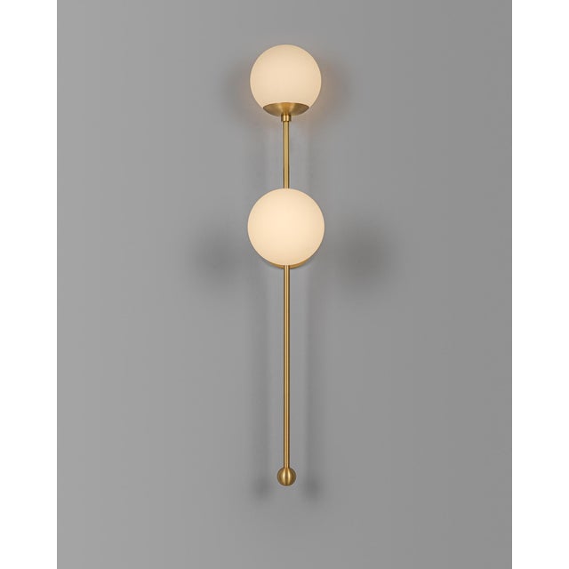 Metal Schwung Globe Wall Sconce, 2-Light, Brasserie Style, Brass — Lbb, Black Gunmetal, Polished Nickel For Sale - Image 7 of 12