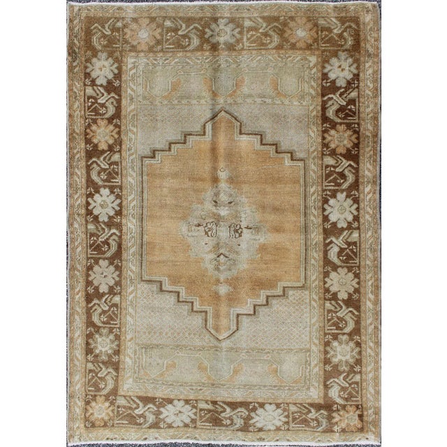 Textile Vintage Oushak Rug in Brown, L. Orange, Camel, L. Green & Taupe Gray For Sale - Image 7 of 7