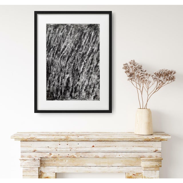 19.6" X 25.5" - Black and White Abstract Original Oil Painting, Unframed For Sale - Image 9 of 11