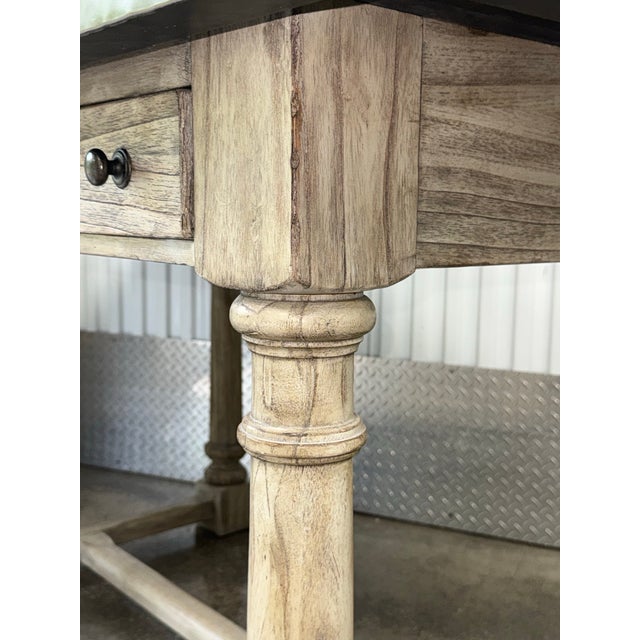 Lexington Twilight Bay Shelter Island Rectangle Bistro Table / Kitchen Island With Hammered Metal Top For Sale In New York - Image 6 of 10