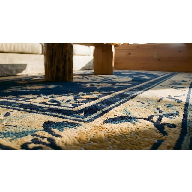 1920s Navy Blue Medallion Antique Chinese Peking Rug 3' X 4'10'' Wool Knotted Carpet For Sale - Image 10 of 12