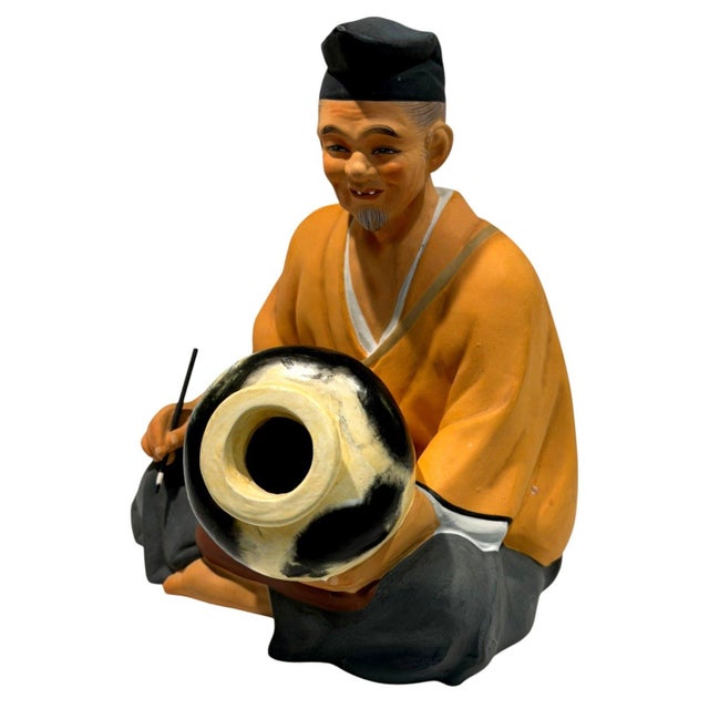 Ceramic Vintage Hakata Urasaki Japanese Pottery Painter Clay Doll Figurine 8" Japan For Sale - Image 7 of 10