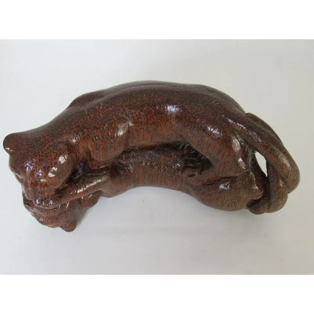 Antique Asian Hand-Carved Hardwood Panthers Sculpture, C. 1900–1930 For Sale - Image 9 of 9