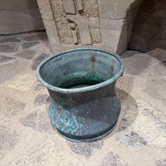 1910s Antique Copper Basket No Handles Water Pot Cauldron Planter For Sale - Image 5 of 10