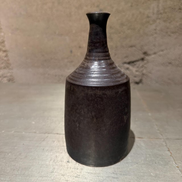 Scandinavian Modern Pottery Vase, Dark Brown, 1960s, 6.75" Tall For Sale - Image 9 of 11