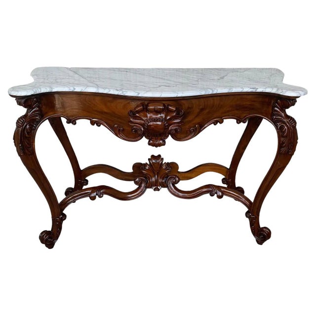 Early 20th Century Large French Regency Carved Walnut Console Table with White Marble Top '2 Avai' For Sale - Image 15 of 18