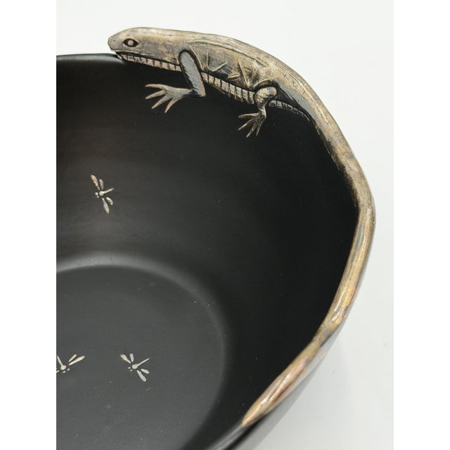 1980s Emilia Castillo Pure Silver Lizard & Black Porcelain Bowl, Mexican Silver Art For Sale - Image 9 of 18