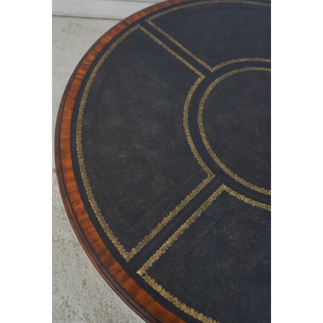 1990s Maitland Smith Round Mahogany Leather Top Center Table For Sale - Image 15 of 18