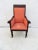 19th Century Mahogany Empire Arm Chair with acanthus carved legs brass cap castors, light stain on seat, seat height 18".