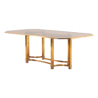 An Italian Brass and Smoked Glass Dining Table, C. 1970. For Sale