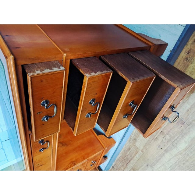 Vintage Twin Pedestal Desk in Yew Wood and Leather Top, 1980 For Sale - Image 15 of 18
