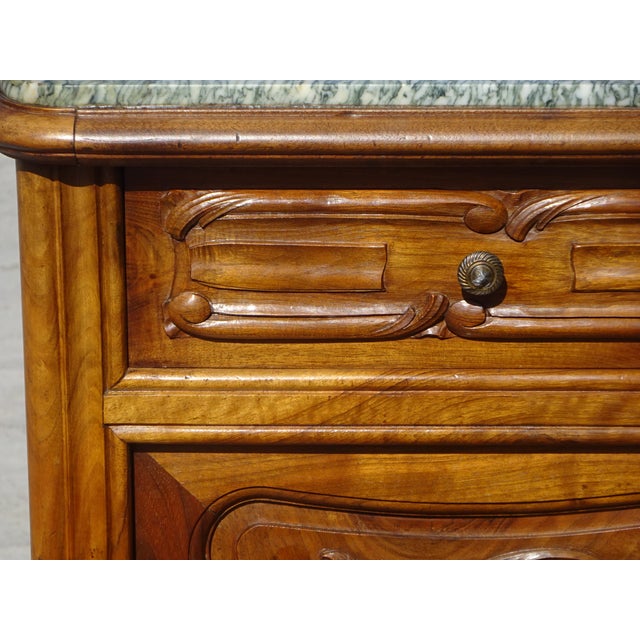 1950s Antique Louis XV Style Walnut Bedside Table with Marble Top, 1950s For Sale - Image 5 of 18