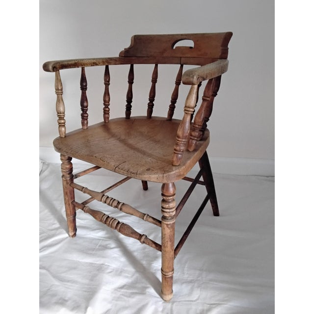 19th Century Antique Captains Chair in Elm and Ash, 1890s For Sale - Image 5 of 5