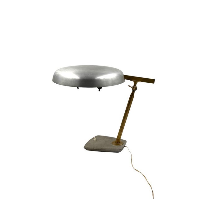 Mid-century modern aluminum and brass table / desk lamp Designed by Oscar Torlasco Produced by Lumi, Italy, circa 1950...