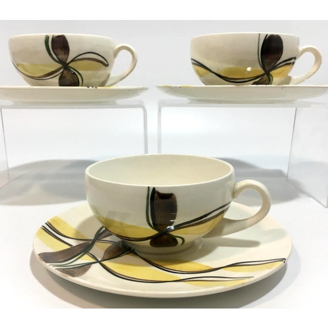 Blue Ridge China Modernist Ribbon Dinnerware - Teacup + Saucer - Set of 3 For Sale - Image 4 of 5