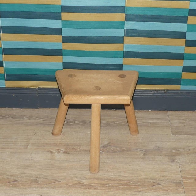 Tan Small Vintage Wooden Three-Legged Milking Stool For Sale - Image 8 of 8