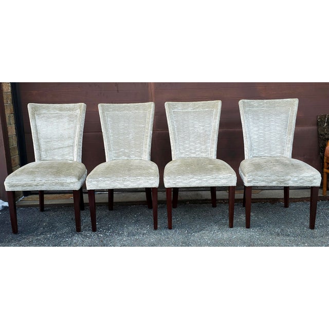 Modern Set of Four Hickory Chair Made-to-Order Waved Velvet Upholstered Dining Chairs For Sale - Image 3 of 11