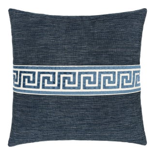 Scalamandre 22" x 22" Greek Key Pillow in Denim For Sale