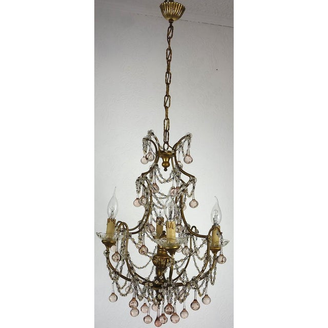 Gold-Plated Metal & Murano Glass Drop Chandelier, 1930s For Sale - Image 3 of 14