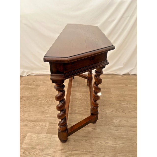 Vintage Sofa Table Console Barley Twist Legs Cherry, Drawer Hand Carved, Italian For Sale In Palm Springs - Image 6 of 10