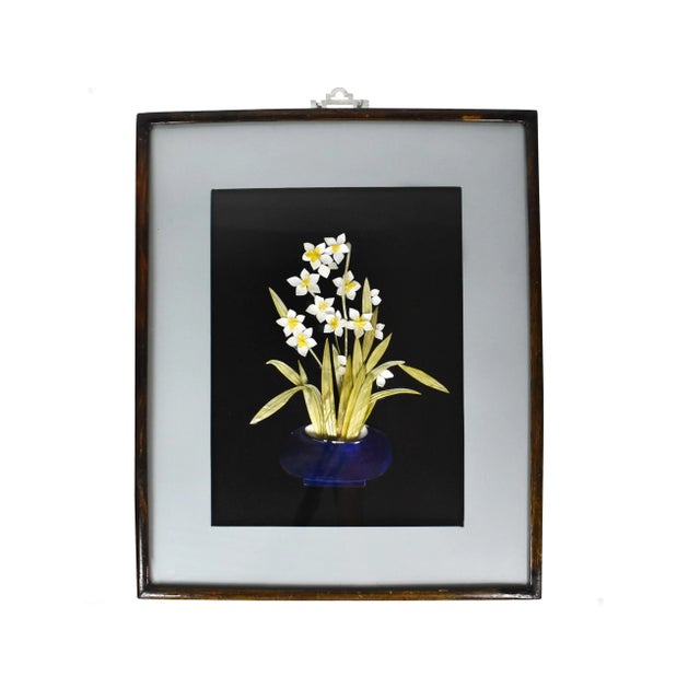 Traditional Mid 20th Century Handmade Seashell Amaryllis Flowers in Vase Collage Art- a Pair For Sale - Image 3 of 9