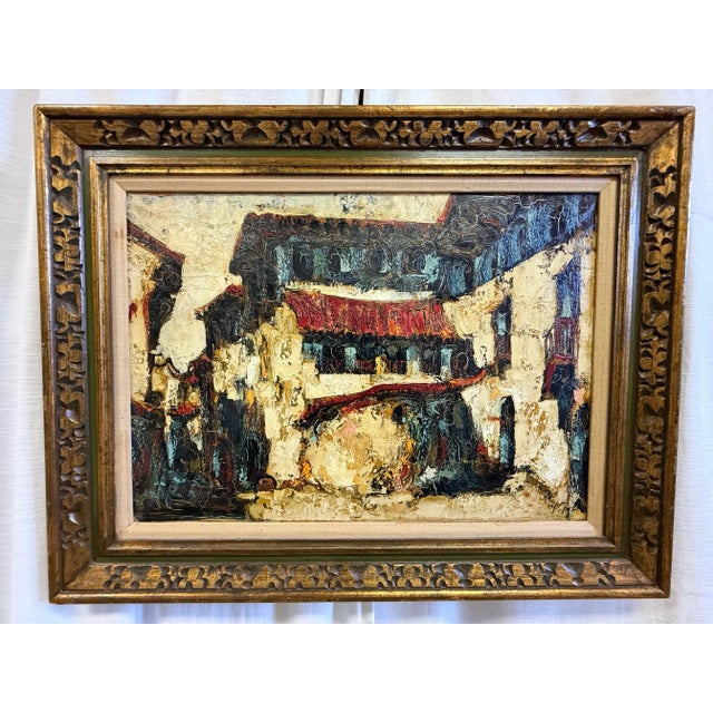 Mid-Century Impasto Oil Painting, Expressionist Village Street Scene, Signed Lopez For Sale - Image 11 of 11