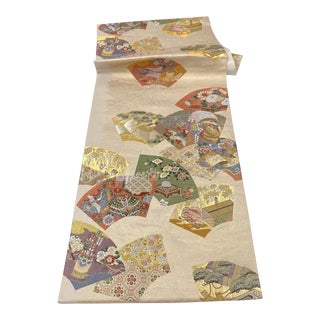 Early 20th Century Japanese Obi Piece Hand Woven Embroidered Brocade Wall Hanging Tapestry For Sale