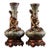 Pair of Vintage Chinese Famille Rose Porcelain Vases, Applied Gilded Dragon Sculpture & Gemstone Inlaid Filigree Base, Chinoiserie Matching Vase Set For Sale