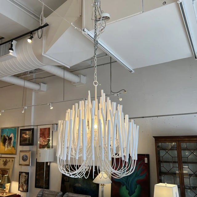 Arteriors 89559 Tilda 5 Light Whitewashed Wood + White Chandelier Ceiling Light Chairish