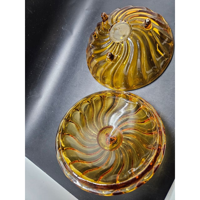 1970s Vintage Amber Glass Nadir Figueiredo Swirl Lidded Candy Dish For Sale - Image 5 of 5
