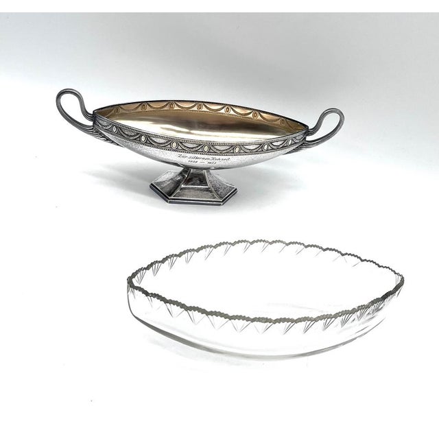 Antique Art Deco Silver-Plated Jardinière with Crystal Insert from WMF, Germany, 1930s For Sale - Image 3 of 18