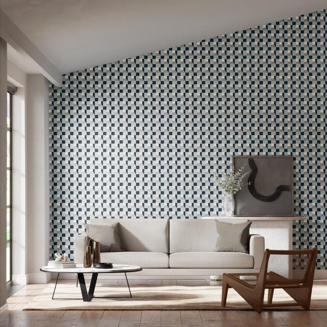 With a strong architectural look this large scale checkerboard wallpaper is influenced by a traditional artisan weave....