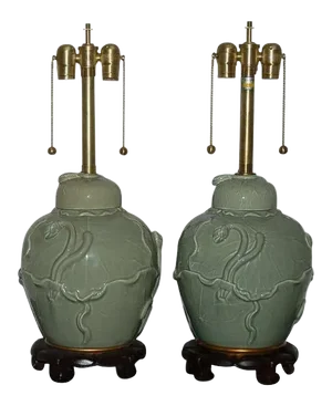 Vintage Marbro Italian Porcelain Lamps in Celadon Green - Pair