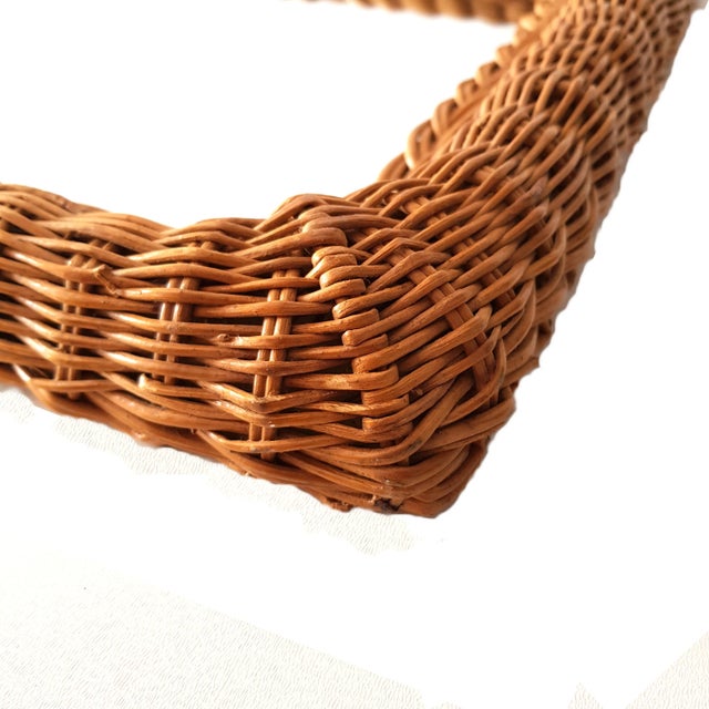 Wood Mid-Century Modern Rectangular Wall Mirror with Rattan Frames, Italy, 1960s For Sale - Image 7 of 13