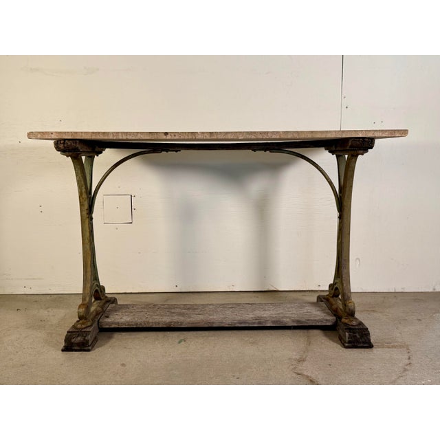 Antique French Iron & Marble Garden Console Table For Sale - Image 4 of 12