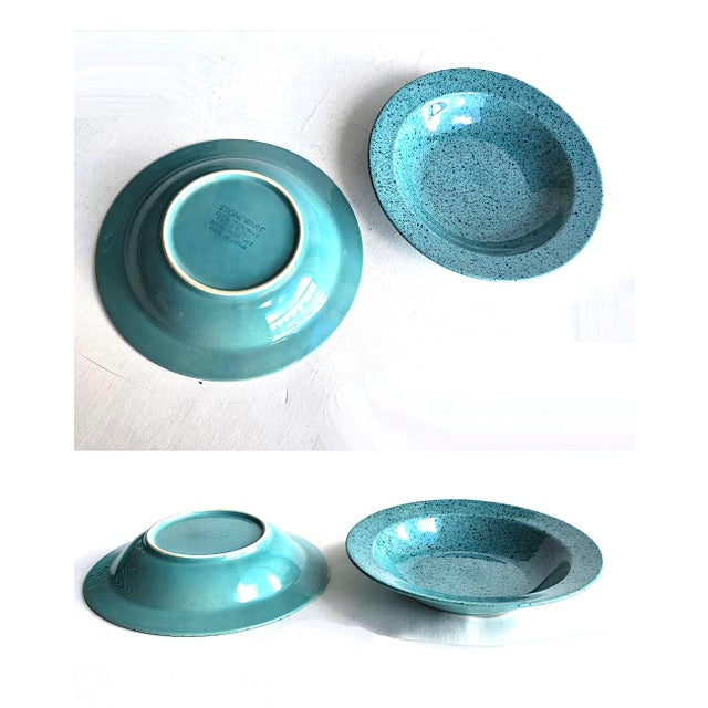 Tiffany Blue Vintage Japanese Stoneware Speckled Bowls and Plates, 12 Pieces For Sale - Image 8 of 9