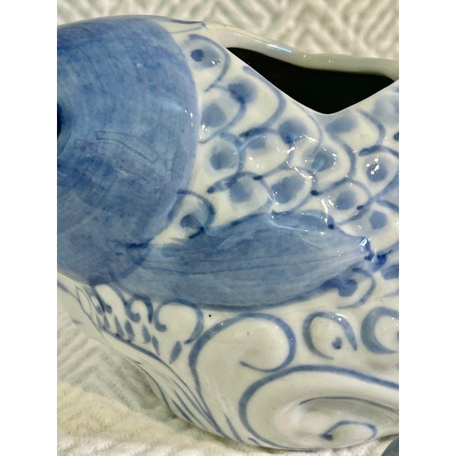 Ceramic Vintage Blue and White Porcelain Chinoiserie Koi Fish Teapot For Sale - Image 7 of 9
