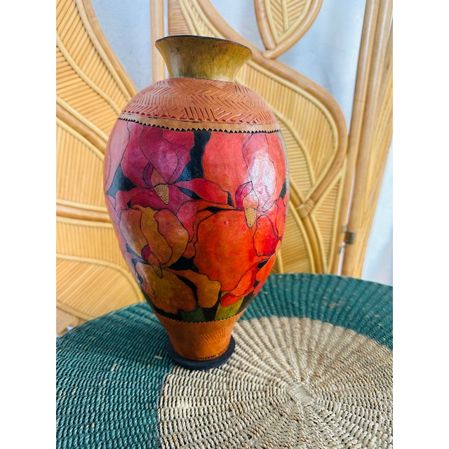 Hand-Painted Art Pottery Vase — Signed Striking hand-painted art pottery vase featuring large expressive florals in rich...