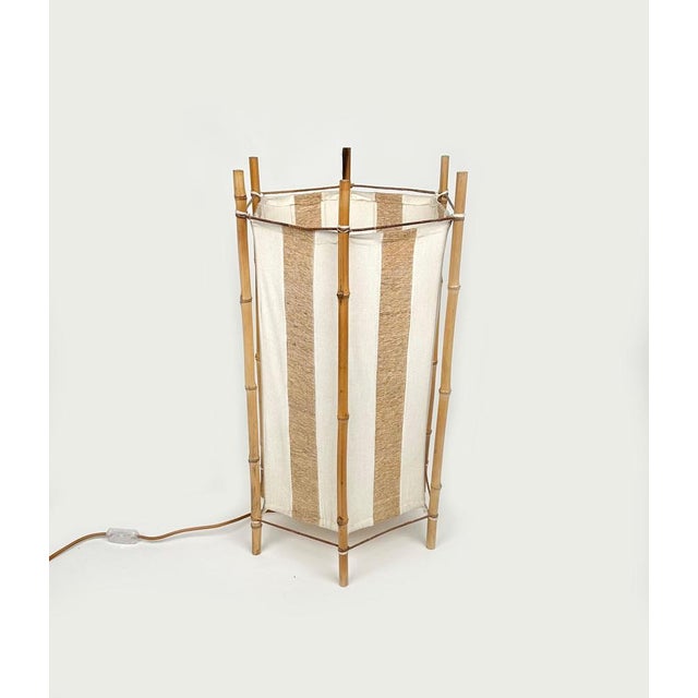 Italian Bamboo and Rattan Floor Lamp in the style of Louis Sognot, 1960s For Sale - Image 9 of 15